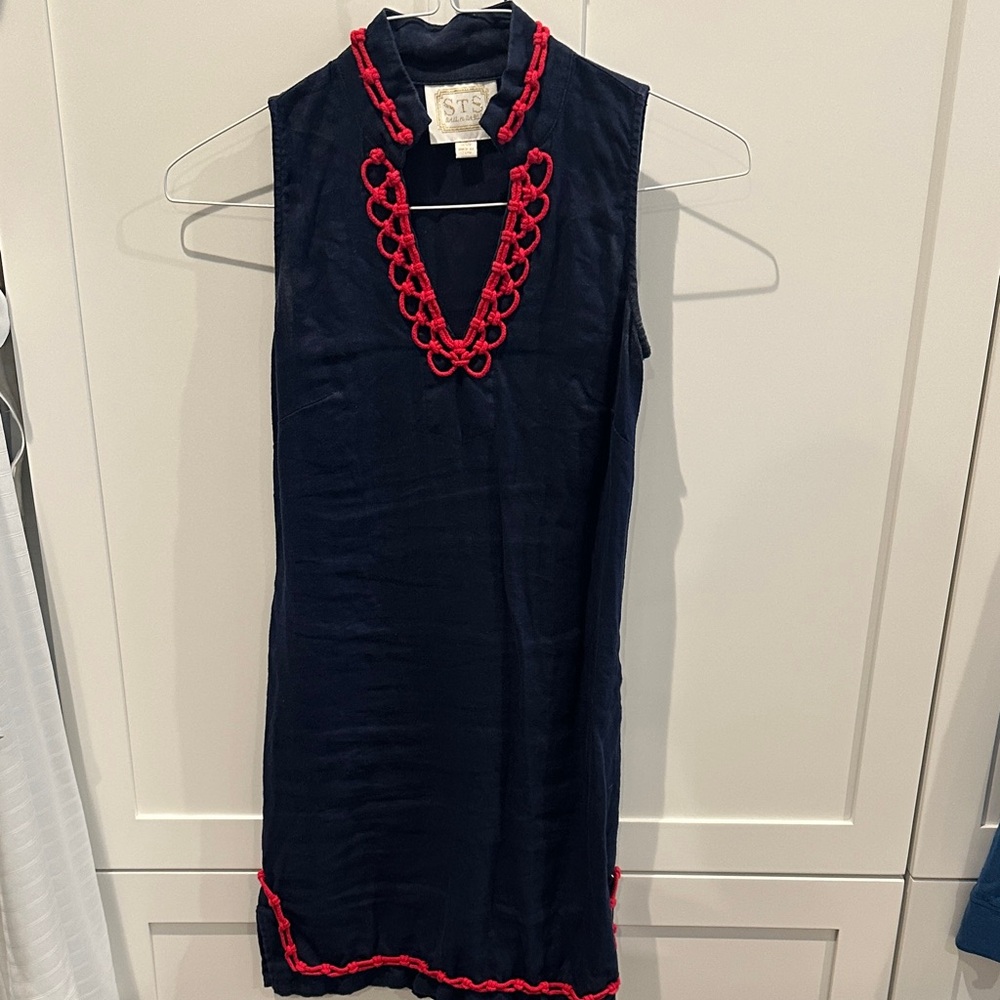 Sail to Sable Navy Dress with Red Accents